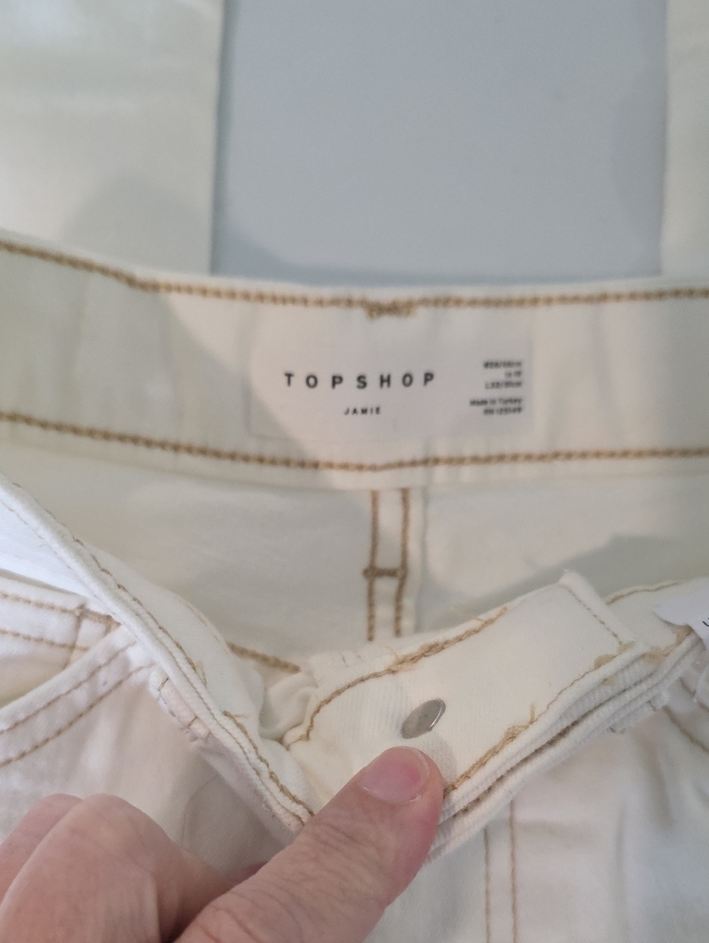 Topshop White Skinny Jeans with Tan Stitching - Jamie